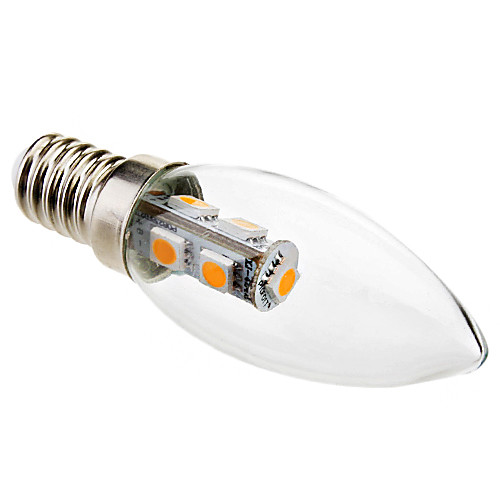 E14 1W 60-70lm 7x5050smd 2800-3200K теплый белый свет лампы светодиодные свеча (220-250V)