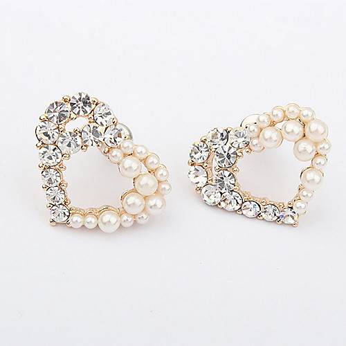 Изысканные серьги сплав с горный хрусталь / Pearl Heart Shaped Женские