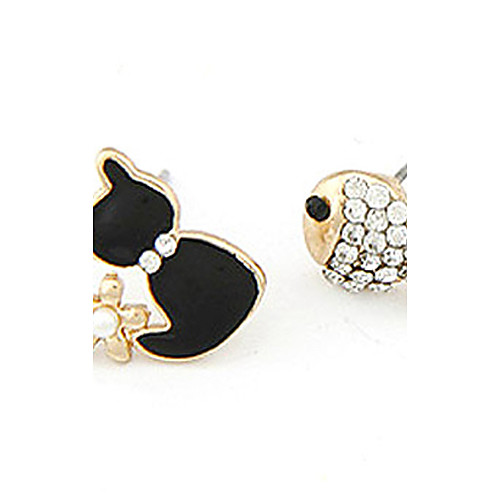 Изысканный сплав с Rhinestone Серьги Кошка / Рыба Shaped Женские
