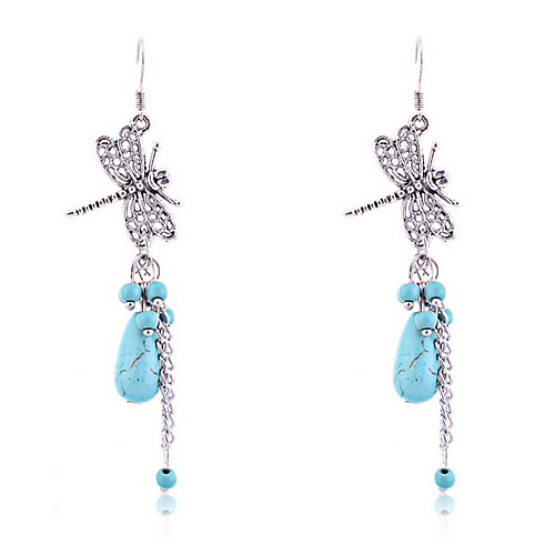 Vintage Turqoise Dragonfly Кулон Серьги кисточкой