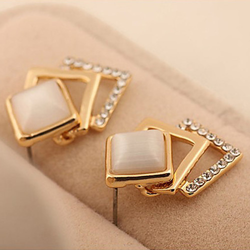 Корейский стиль Симпатичные Элегантные площади Opal стержня Rhinestone серьги для женщин