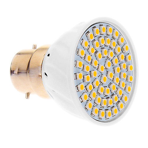 B22 5W 60x3528SMD 420LM 2500-3500K теплый белый свет Светодиодные пятно лампы (220-240V)