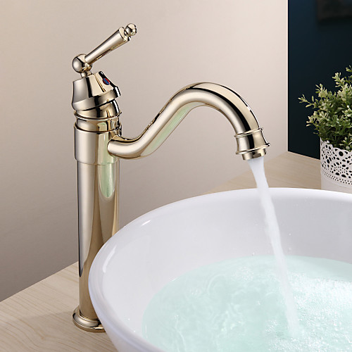 Страна латуни одной ручкой Ванная раковина кран Ti-PVD отделка