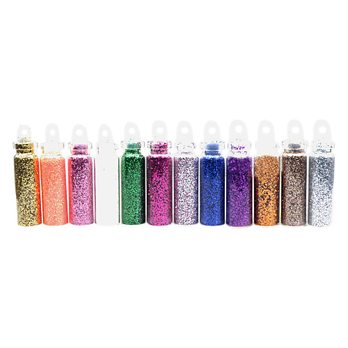 12PCS многоцветным Блеск порошок украшениями ногтей
