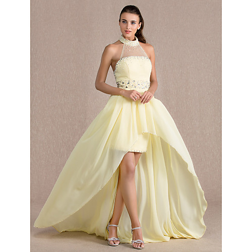 

Sheath / Column Illusion Neck Asymmetrical Chiffon / Tulle Open Back / See Through / Pastel Colors Formal Evening Dress 2020 with Beading / Draping