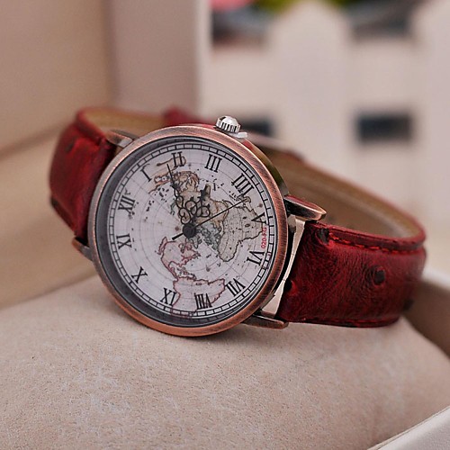 

Women's Wrist Watch World Map Quartz Quilted PU Leather Black / Red / Brown Casual Watch Analog Ladies Vintage Fashion World Map - Black Brown Red One Year Battery Life / Tianqiu 377