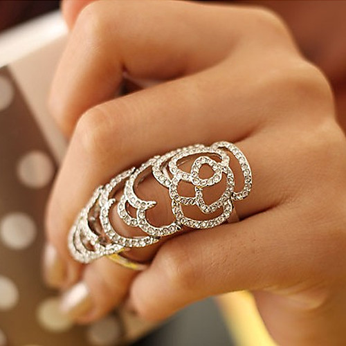 

Women's Statement Ring Crystal Silver Golden Crystal Rhinestone Silver Plated Ladies European Party Daily Jewelry Hollow Roses Flower / Gold Plated / Gold Plated