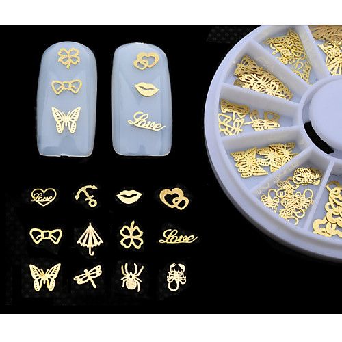 

new 3d gold metal nail art sticker decoration wheel butterfly lips design tiny slice diy nail accessories