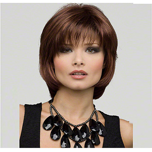 

Synthetic Wig Straight Straight Bob Layered Haircut With Bangs Wig Short Medium Length Brown Synthetic Hair Women's Natural Hairline Side Part Brown