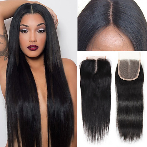 

1 piece 4 x4 brazilian hair lace closures straight sew in human hair extensions free part middle part 3 part to choose