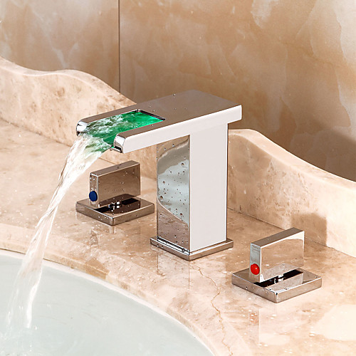 Bathroom Sink Faucet - Waterfall / LED Chrome Widespread Two Handles Three HolesBath Taps
Bathroom Sink Faucet - Waterfall / LED Chrome Widespread Two Handles Three HolesBath Taps