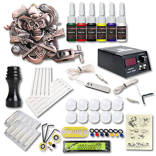 

Tattoo Machine Starter Kit - 1 pcs Tattoo Machines with 6 x 5 ml tattoo inks, Professional LCD power supply Case Not Included 1 cast iron machine liner & shader