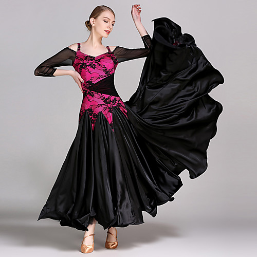 

Ballroom Dance Dresses Women's Training / Performance Lace / Tulle / Viscose Lace / Crystals / Rhinestones Long Sleeve Natural Dress