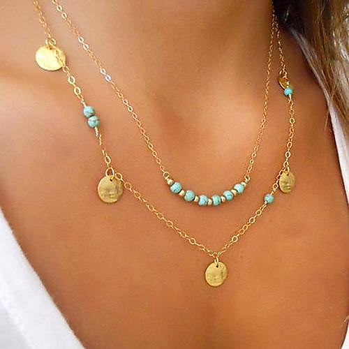 

Women's Turquoise Pendant Necklace Double Floating Cheap Ladies Personalized Basic Double-layer Gold Plated Turquoise Alloy Silver Golden Necklace Jewelry For Wedding Party Daily Casual Sports