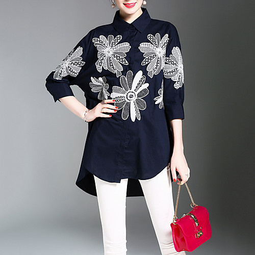 Women's Daily Work Chinoiserie Shirt - Floral Print Shirt Collar Navy Blue / Spring / Summer
Women's Daily Work Chinoiserie Shirt - Floral Print Shirt Collar Navy Blue / Spring / Summer