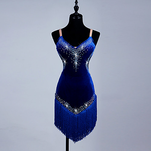 

Latin Dance Dresses Women's Performance Spandex / Organza Tassel / Crystals / Rhinestones Sleeveless Dress