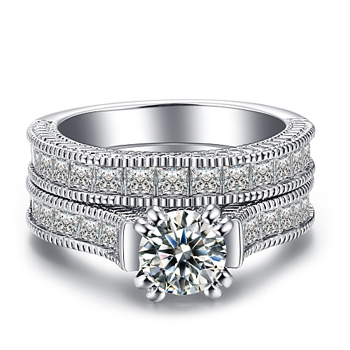 Women's Band Ring Cubic Zirconia High End Crystal Two-piece Suit Silver Zircon Silver Circle Geometric Classic Vintage Fashion Wedding Daily Jewelry Halo
Women's Band Ring Cubic Zirconia High End Crystal Two-piece Suit Silver Zircon Silver Circle Geometric Classic Vintage Fashion Wedding Daily Jewelry Halo