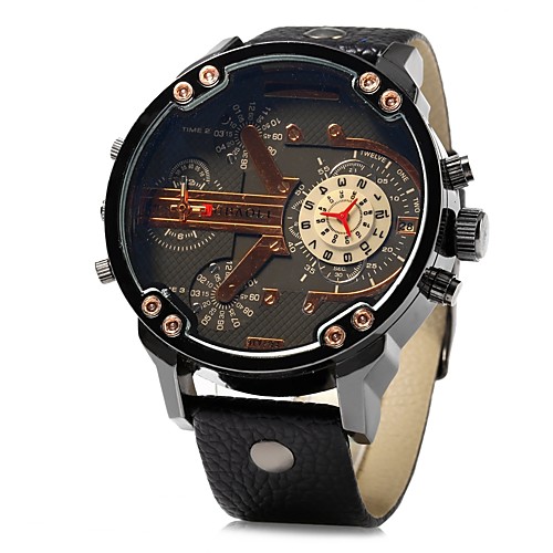 

JUBAOLI Men's Wrist Watch Quartz Oversized Leather Black / Brown Cool Large Dial Analog Black Yellow LightBlue