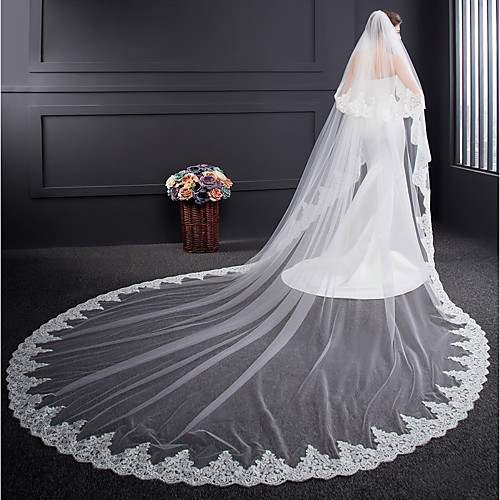 

Два слоя Тонкая прозрачная ткань / Вышивка Свадебные вуали Фата для венчания с Вышивка Тюль / Классическая