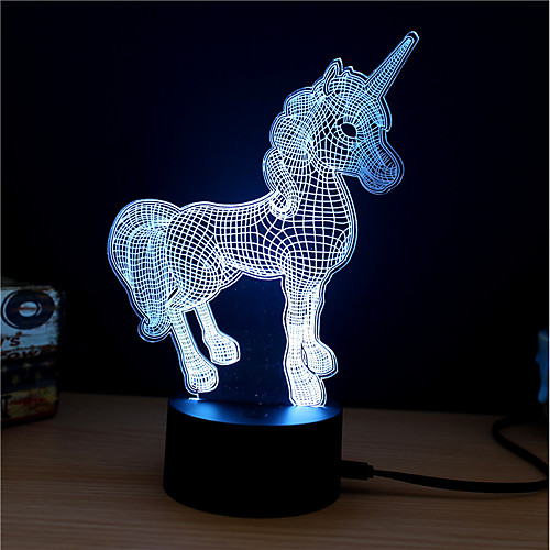 

1 комплект Unicorn LED Night Light / 3D ночной свет Поменять DC Powered / USB Меняет цвета / Креатив / Украшение 5 V