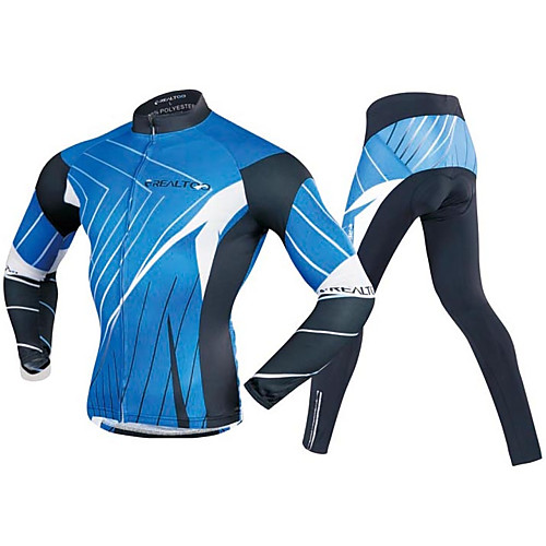 

Realtoo Men's Long Sleeve Cycling Jersey with Tights Winter Fleece Polyester Spandex Bule / Black Bike Clothing Suit 3D Pad Sports Lines / Waves Mountain Bike MTB Road Bike Cycling Clothing Apparel