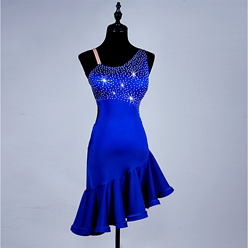 

Latin Dance Dresses Women's Performance Spandex / Organza Crystals / Rhinestones / Ruching Sleeveless Dress