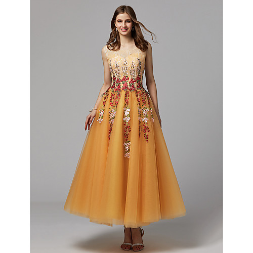 Ball Gown Illusion Neck Tea Length Lace / Tulle Floral / Elegant / Pastel Colors Homecoming / Prom Dress 2020 with Embroidery
Ball Gown Illusion Neck Tea Length Lace / Tulle Floral / Elegant / Pastel Colors Homecoming / Prom Dress 2020 with Embroidery