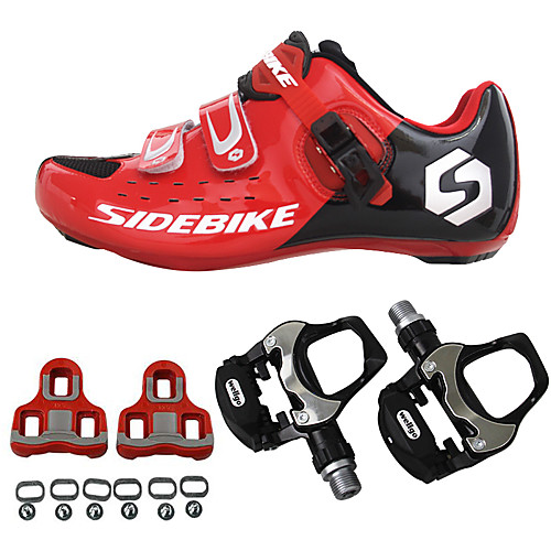 

SIDEBIKE Взрослые Велообувь с педалями и шипами Обувь для шоссейного велосипеда Углеволокно Амортизация Велоспорт Красный Муж. Обувь для велоспорта / Дышащая сетка