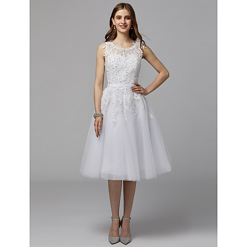A-Line Illusion Neck Tea Length Lace / Satin Floral / Elegant Homecoming / Prom Dress with Beading / Appliques 2020
A-Line Illusion Neck Tea Length Lace / Satin Floral / Elegant Homecoming / Prom Dress with Beading / Appliques 2020