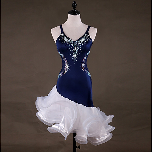 

Latin Dance Dresses Women's Performance Spandex / Organza Ruching / Crystals / Rhinestones Sleeveless Dress