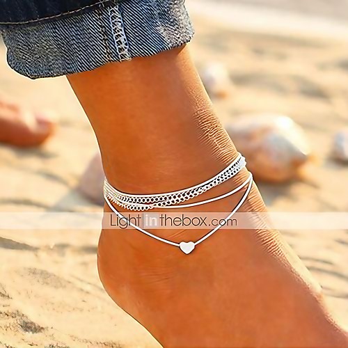 

Women's Ankle Bracelet feet jewelry Layered Stacking Stackable Heart Ladies Korean Fashion Anklet Jewelry Silver For Daily Going out