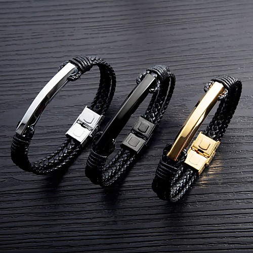 Men's Leather Bracelet Loom Bracelet Braided Unique Design European 18K Gold Plated Bracelet Jewelry Gold / Black / Silver For Daily Going out / Titanium Steel
Men's Leather Bracelet Loom Bracelet Braided Unique Design European 18K Gold Plated Bracelet Jewelry Gold / Black / Silver For Daily Going out / Titanium Steel