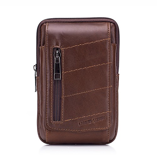

laoshizi мужские сумки из воловьей кожи сумка для мобильного телефона молния сплошной цвет коричневый