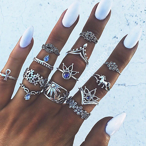 

Women's Nail Finger Ring Knuckle Ring Midi Ring Crystal 13pcs Silver Alloy Geometric Statement Ladies Unusual Evening Party Masquerade Jewelry Vintage Style Horse Unicorn Flower Cool Lovely