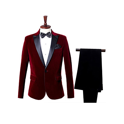 

Men's Party Burgundy Suits, Color Block Notch Lapel Long Sleeve Acrylic / Polyester Wine / Royal Blue L / XL / XXL / Business Formal / Slim