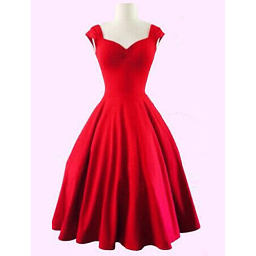 

Women's Plus Size Party Vintage A Line Dress - Solid Colored Black Sweetheart Neckline Summer Cotton Black Red XXXL XXXXL XXXXXL