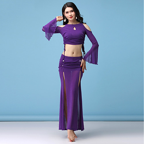

Belly Dance Outfits Women's Performance Spandex / Chinlon Ruching / Split Long Sleeve Dropped Skirts / Top