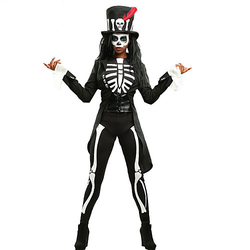 фото Ведьма косплэй kостюмы шапки взрослые жен. сплошной хэллоуин хэллоуин карнавал маскарад фестиваль / праздник полиэстер черный карнавальные костюмы черепа рисунок Lightinthebox