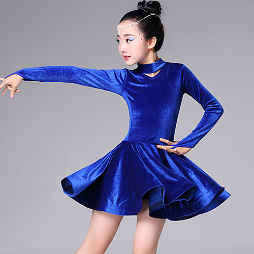 

Latin Dance / Kids' Dancewear Dresses Girls' Training / Performance Pleuche Cascading Ruffles Long Sleeve Dress