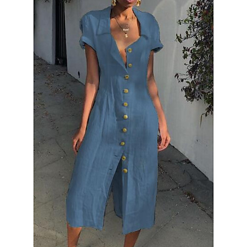 Жен. Рубашка Платье Рубашечный воротник Выше колена 
Жен. Рубашка Платье Рубашечный воротник Выше колена