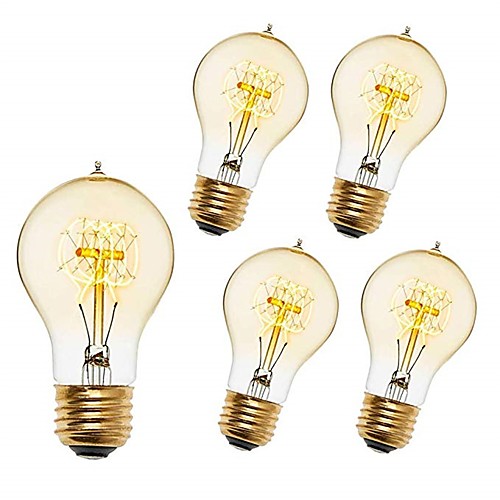 

5 шт. 40 W E26 / E27 A60(A19) Тёплый белый 2200-2300 k Ретро / Диммируемая / Декоративная Лампа накаливания Vintage Эдисон лампочка 220-240 V