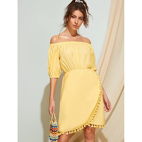Women's A-Line Dress Knee Length Dress - Short Sleeves Solid Color Bow Tassel Fringe Summer Vintage Sexy Daily Going out Puff Sleeve 2020 Yellow S M L XL
Women's A-Line Dress Knee Length Dress - Short Sleeves Solid Color Bow Tassel Fringe Summer Vintage Sexy Daily Going out Puff Sleeve 2020 Yellow S M L XL