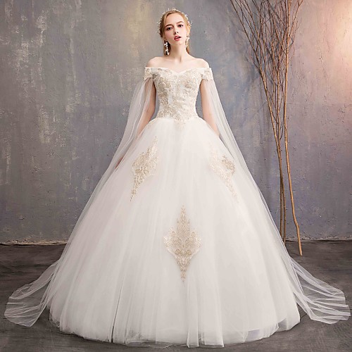 Ball Gown Off Shoulder Maxi Tulle / Lace Over Satin Short Sleeve Glamorous Illusion Detail Wedding Dresses with Lace 2020
Ball Gown Off Shoulder Maxi Tulle / Lace Over Satin Short Sleeve Glamorous Illusion Detail Wedding Dresses with Lace 2020