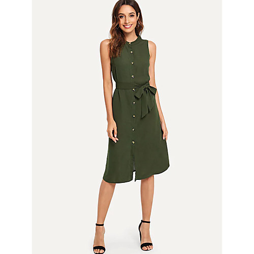 Жен. Элегантный стиль Рубашка Платье - Однотонный, Шнуровка До колена
Жен. Элегантный стиль Рубашка Платье - Однотонный, Шнуровка До колена