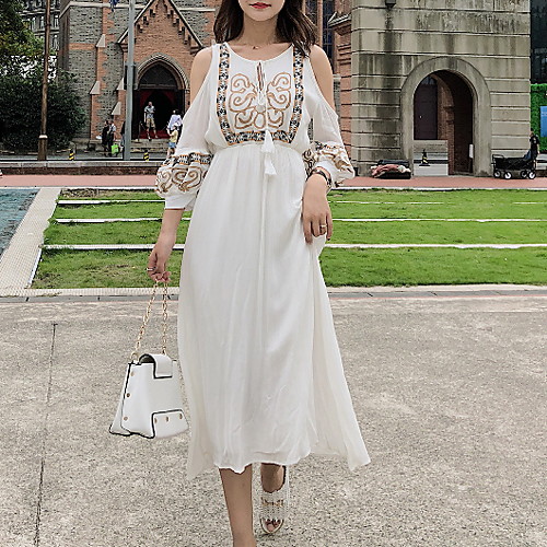 Жен. Классический С летящей юбкой Платье - Цветочный принт, Вышивка Средней длины 
Жен. Классический С летящей юбкой Платье - Цветочный принт, Вышивка Средней длины