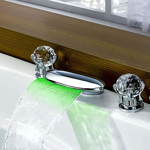 

Ванная раковина кран - Водопад / LED Хром Разбросанная Две ручки три отверстияBath Taps