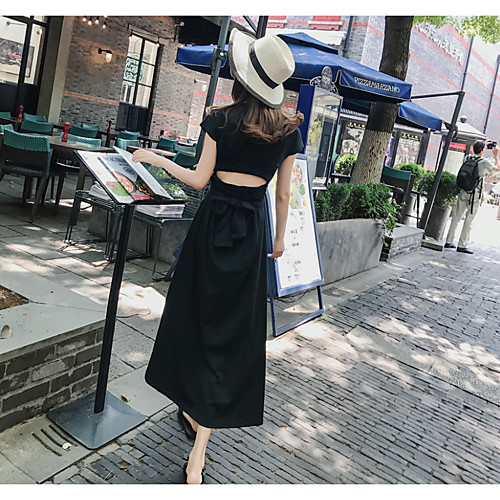 Жен. Уличный стиль А-силуэт Платье - Однотонный, Бант Средней длины 
Жен. Уличный стиль А-силуэт Платье - Однотонный, Бант Средней длины