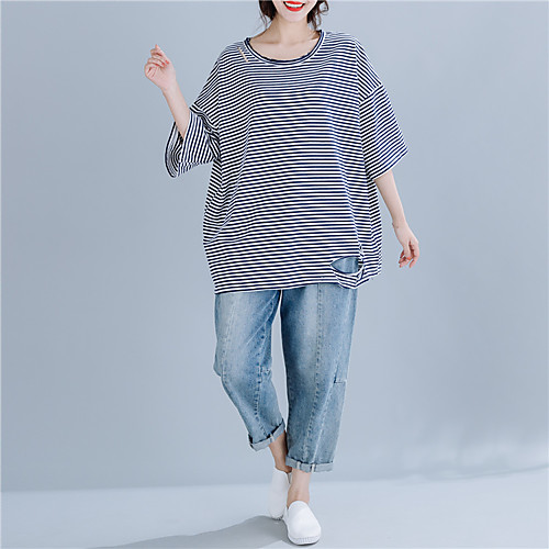 Жен. Большие размеры - Футболка Свободный силуэт Полоски Темно синий US18
Жен. Большие размеры - Футболка Свободный силуэт Полоски Темно синий US18