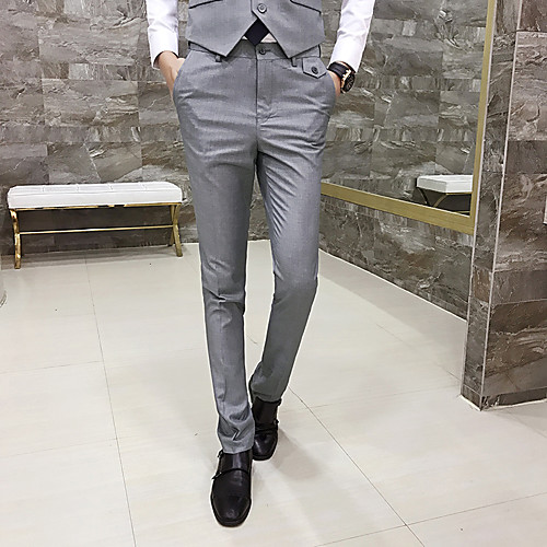

Men's Basic Suits / Chinos Pants - Plaid / Checkered Black Wine Purple M L XL