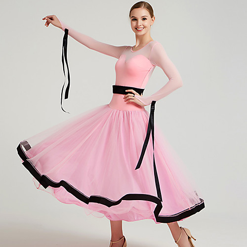 

Ballroom Dance Dresses Women's Training / Performance Mesh / Tulle / Pleuche Bow(s) / Split Joint Long Sleeve Dress